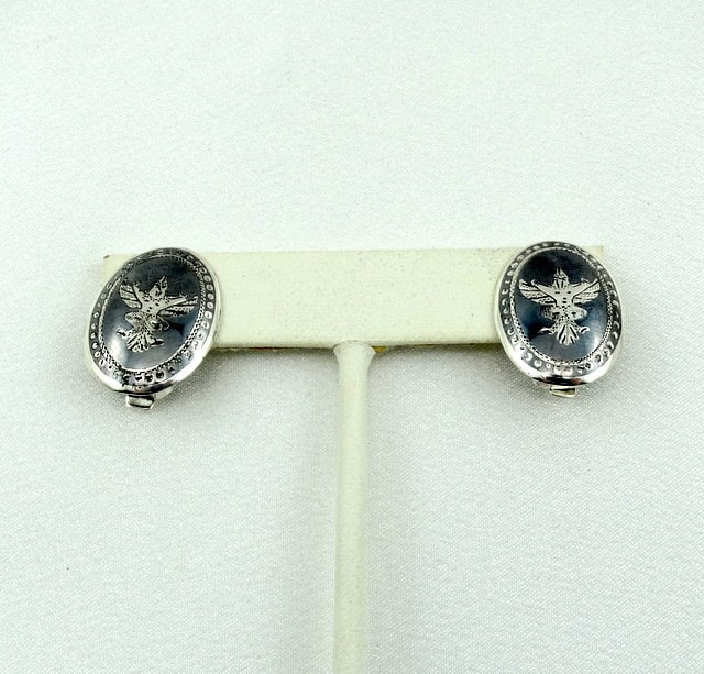 Vintage Thai Emaille Und Sterling Silber Clip Auf Ohrringe Kostenloser Versand #22Thai-Erg6 von rubysvintagejewelry