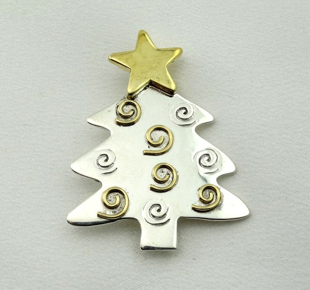Vintage Weihnachtsbaum Sterling Silber Und Gold Brosche Kostenloser Versand #tree-Br7 von rubysvintagejewelry