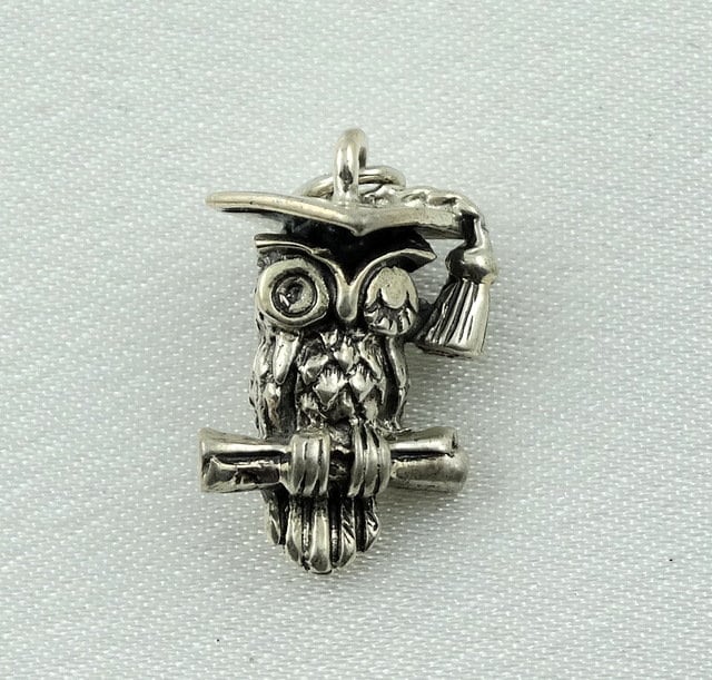 Weise Eule Vintage Solid Sterling Charme Kostenloser Versand #wowl -cm4 von rubysvintagejewelry