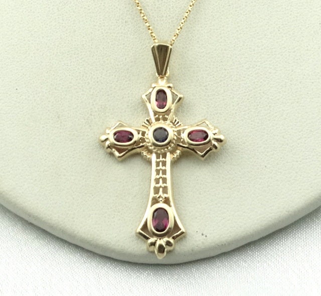 Wunderschöne Rosa Und Blaue Saphire in Einem 14K Gelbgold Kreuz Anhänger Kostenloser Versand Enthält 16 Zoll Kette #psbs-xp2 von rubysvintagejewelry