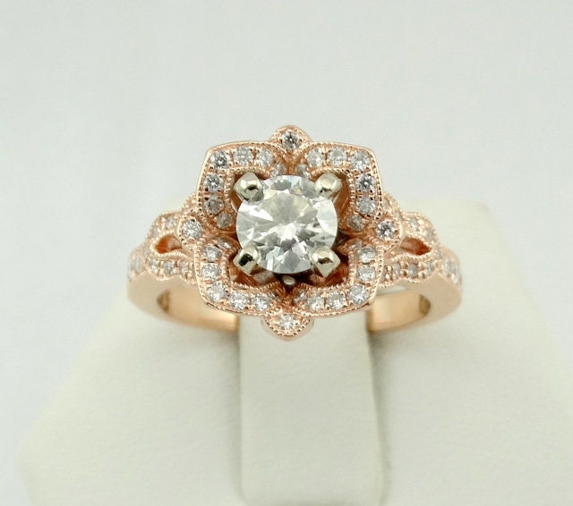 Wunderschöner 14K Roségold .60 Karat Center Diamant Ring Größe 6 1/2 Versandkostenfrei #rosedmnd-Gr5 von rubysvintagejewelry