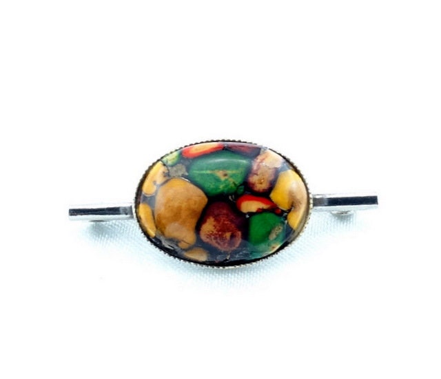 Wunderschöner Mehrfarbiger Stein in Einer Sterling Silber Brosche Kostenloser Versand #multi-Br11 von rubysvintagejewelry