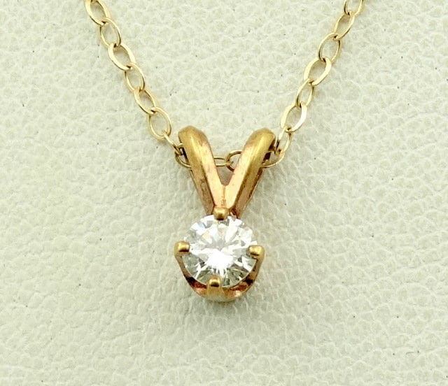 Wunderschöner Schlichter 1/4 Karat Diamant 14K Gelbgold Anhänger Kostenloser Versand 20" Kette Inklusive #1/420-Gpc2 von rubysvintagejewelry