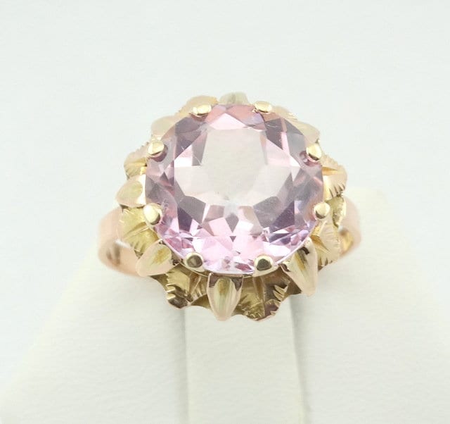 Zeige Mir Das Rosa Wunderschöner Großer Rosenquarz in Einem Vintage 14K Gelbgold Ring Größe 8 1/2 Versandkostenfrei #pink-Gr2 von rubysvintagejewelry