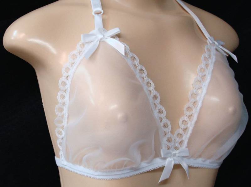 Neckholder Bh Aus Transparentem Nylon Chiffon Mit Spitze von ruffles4you