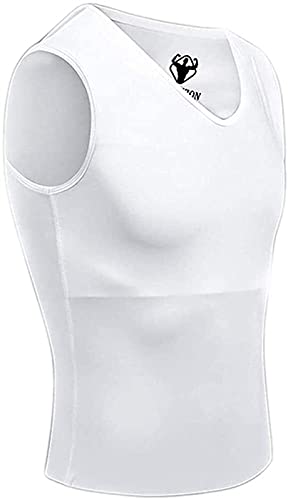 Fake Abdomen Muscle T-Shirt für Herren Kompression Shirt Weste Mens Fake Muscle Chest T-Shirt Unsichtbare Simulation Schulterpolster Brustmuskel Shapewear Slim Fit (Color : Sleeveless, Size : L) von ruguo