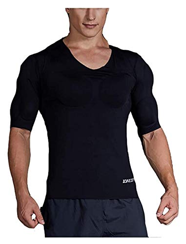 Gepolstertes Muskel-T-Shirt Seamless False Muscle Chest Basy Layer Schulter gepolstertes T-Shirt für Männer Unsichtbare atmungsaktive Elastizität (Color : Noir, Size : S) von ruguo