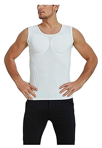 Kompression Shirt Weste Mens Body Shaper Vest Shirt Männer ärmelloses falsches Muskel-Brust-T-Shirt Rundhals gepolsterte Unterwäsche-Kompressionshemd (Color : White, Size : XL) von ruguo