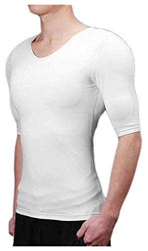 Männer Fake Muscle T-Shirt Body Shaper für Männer False Muscle T-Shirt Schultergepolsterte Unterwäsche Abnehmbares Brustmuskel-Unterhemd (Color : White, Size : L) von ruguo