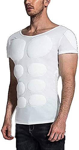 Männer Fake Muscle T-Shirt Gefälschte Brust A b s Polsterung Muskel T-Shirt Herren Abnehmen Body Shaper Atmungsaktiver Komfort Bodybuilding Unterhemd (Color : White, Size : L) von ruguo