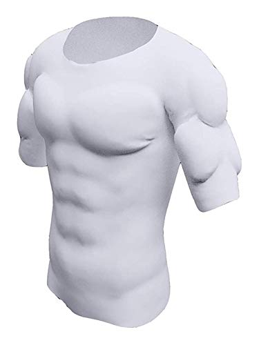 Männer Shaper Muscle Chest T-Shirt Falsches Brustmuskel-T-Shirt Schultergepolstert Atmungsaktiv Unsichtbare Simulation Bauchmuskeln Muskelunterhemd Lustiges Cosplay-Kostüm (Color : White, Size : L) von ruguo