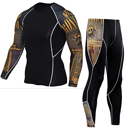 Sportleggins Herren Kompressionshose Herren Kompression T-Shirt und Hose Sport Langarm T-Shirts Fitness Rashguard Gym Leggings Sportswear Tight Suit (Color : TK116 Sport Shirt, Size : L) von ruguo