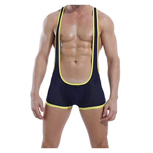 Wrestling Singlet Herren,Sexy Jockstraps für Männer Sexy Herren Unterhemden Unterwäsche Mesh Open Butt Wrestling Singulett Trikot Männlich Durchsichtig One-Piece Jumpsuit Suspender Jockstrap von ruguo