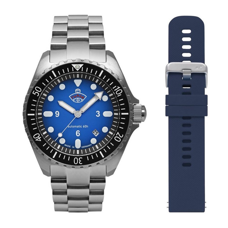 ruhla Automatikuhr NVA Kommando Minentaucher 4960M-3_set, (Set, 2-tlg., Mit zusätzlichem Armband aus Silikon), Armbanduhr, Herrenuhr, Datum, Saphirglas, Made in Germany von ruhla