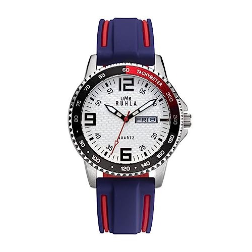 UMR RUHLA Armbanduhr, Quarz, analog, Silikonarmband, Edelstahlgehäuse, wasserdicht bis 10 bar, Farbe:Blau/Weiß von UMR RUHLA