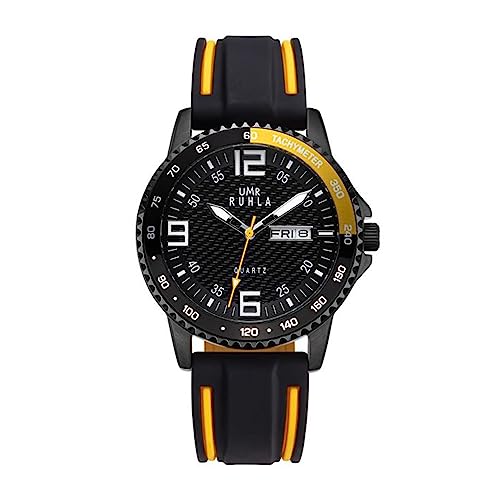 UMR RUHLA Armbanduhr, Quarz, analog, Silikonarmband, Edelstahlgehäuse, wasserdicht bis 10 bar, Farbe:Gelb von UMR RUHLA