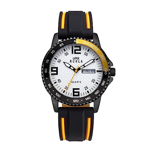 UMR RUHLA Armbanduhr, Quarz, analog, Silikonarmband, Edelstahlgehäuse, wasserdicht bis 10 bar, Farbe:Gelb/Weiß von UMR RUHLA