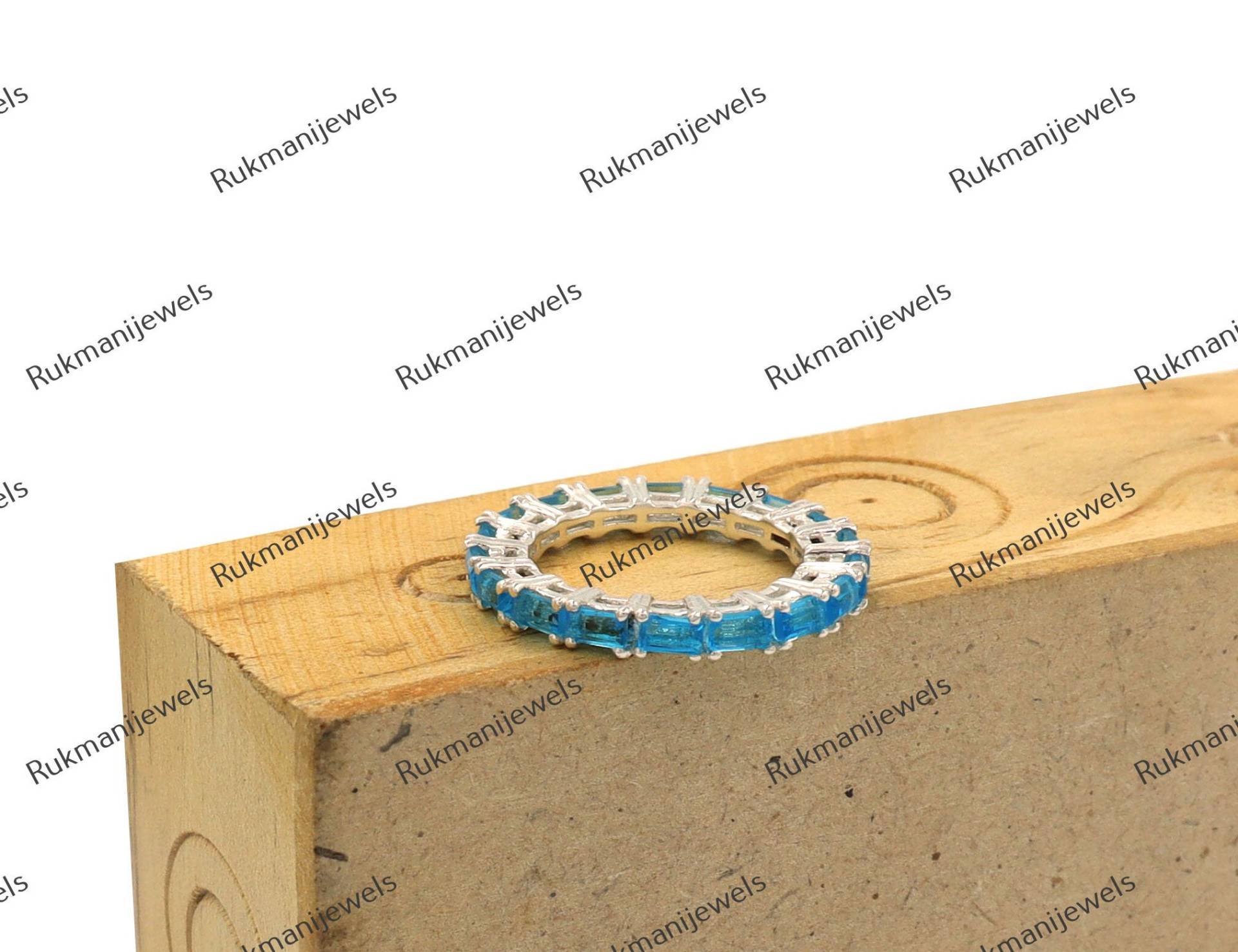 London Blue Topaz Hochzeit Band Rose Gold Ehering Frauen Vintage Halbe Eternity Passenden Stapelring, Versprechen Ring Geschenk Für Sie von rukmanijewels