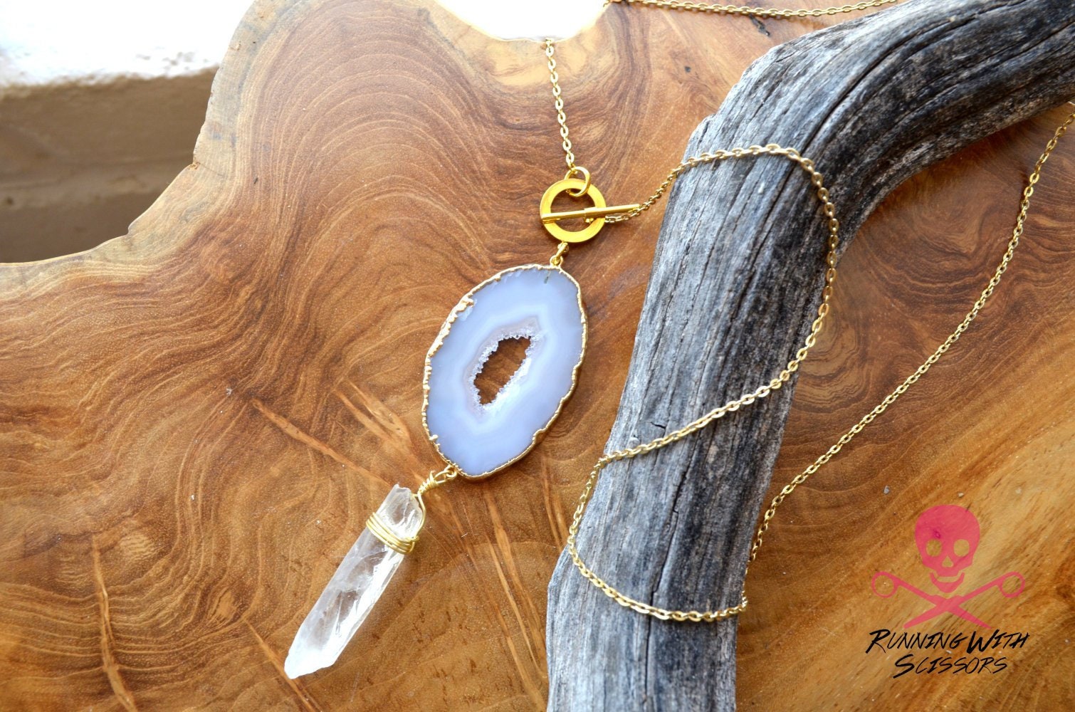 Quarz Geode Scheibe Couture Halskette Quarz Geode Scheibe Couture Halskette von runningwithscissorss