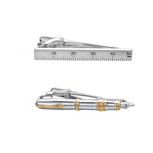 RunootPR 2 Stück Krawattennadel Silber Herrscher Füller Krawattenklammer Personalisiert für Herren Hochzeit Geschäft Parteien Herrenschmuck mit Geschenkbox von runootPR