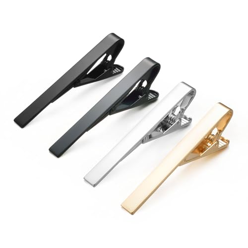RunootPR 4 Stück Krawattennadel Gold Schwarz Silber Blau Krawattenklammer Herren Set fürs Büro Hochzeit Geschäft Herrenschmuck mit Geschenkbox von runootPR