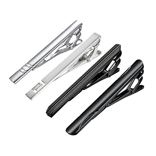 RunootPR 4pcs Krawattennadel Set Personalisiert Schwarz Silber Krawattenklammer für Herren Hochzeit Schmuck Geschenk von runootPR