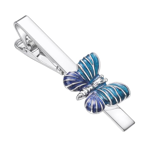 RunootPR Silber Krawattennadel Lustig Blau Schmetterling Krawattenklammer Personalisiert für Herren Hochzeit Schmuck Geschenk von runootPR