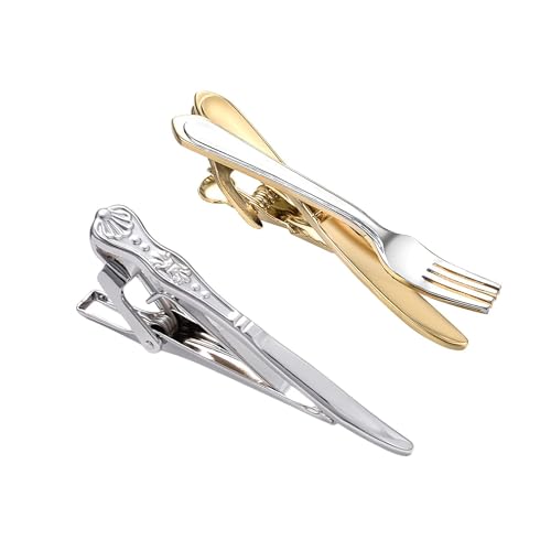 RunootPR Krawattenklammer Messer und Gabel anstecker Krawattennadel Set Silber Gold Personalisiert für Herren Schmuck Geschenk von runootPR