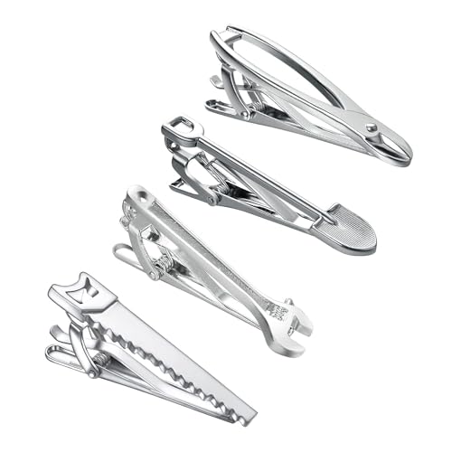 RunootPR Werkzeug Krawattennadel Silber Set Krawattenklammer Personalisiert Herren Hochzeit Business Parteien Schmuck Geschenk mit Geschenkbox von runootPR