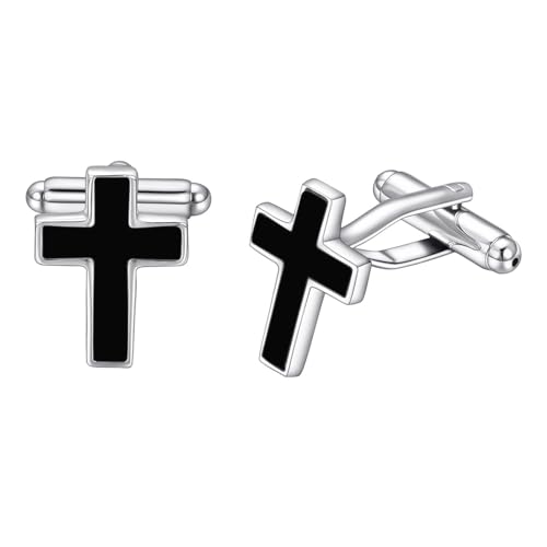 RunootPR Kreuz Manschettenknöpfe Herren Schwarz Christlich Manchettenknoepfe Geschäft Schmuck Silber 13 * 18mm von runootPR