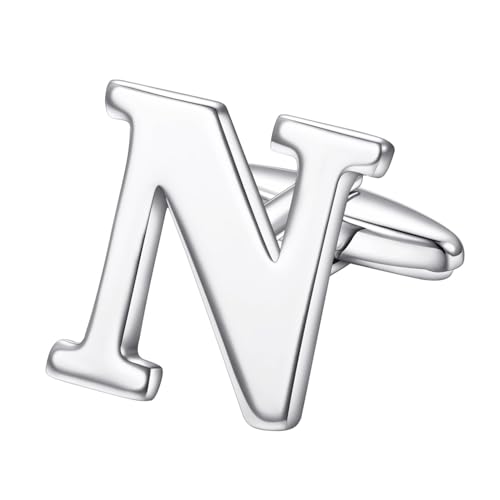 RunootPR Manschettenknöpfe Initialen N Personalisierte Manschettenknöpfe Hochzeit Mit Buchstaben Geschäft Hemd Smoking Herrenschmuck mit Geschenkbox von runootPR
