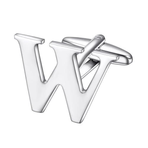 RunootPR Manschettenknöpfe Initialen W Personalisierte Manschettenknöpfe Hochzeit Mit Buchstaben Geschäft Hemd Smoking Herrenschmuck mit Geschenkbox von runootPR