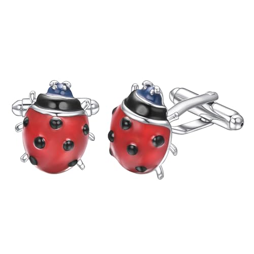 RunootPR Manschettenknöpfe Rot Marienkäfer Personalisiert für Herren Cufflinks Schmuck Geschenk von runootPR