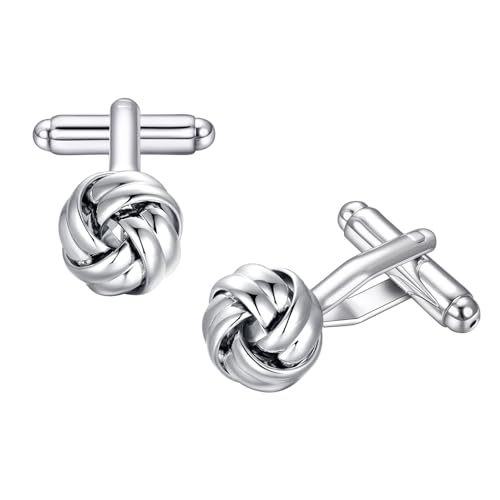 RunootPR Manschettenknöpfe Silber Personalisiert Knoten Manchettenknoepfe Herren Hochzeit Geschäft Schmuck Geschenk mit Geschenkbox von runootPR