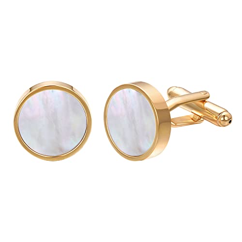 RunootPR Manschettenknöpfe Gold Perlmutt Manchettenknoepfe Herren Hochzeit Geschäft Personalisiert Schmuck Geschenk von runootPR