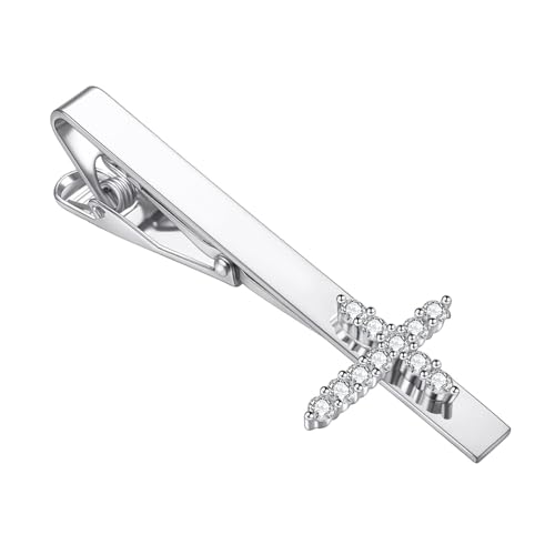 RunootPR Zirkon Krawattennadel Silber Kreuz Strasssteine Krawattenklammer Personalisiert für Herren Glauben Krawattennadel Hochzeit Ostern Weihnachten Herrenschmuck mit Geschenkbox von runootPR