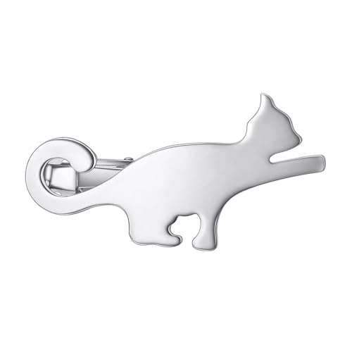 RunootPR süße Katze Krawattennadel Silber Tier Krawattenklammer Personalisiert für Herren Hochzeit Geschäft Parteien Herrenschmuck mit Geschenkbox von runootPR