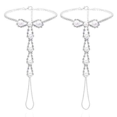 RUNRAYAY 1 Paar Sommer Strand Strass -Perle Barfuß Sandalen Fußkette mit Zehenringkristall -Fußkettchen Armband Hochzeit Braut Strass von runrayay