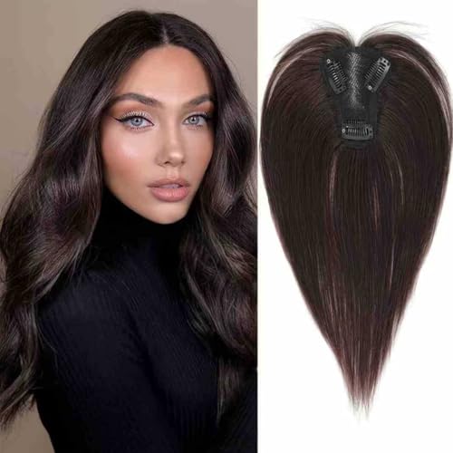 RUNRAYAY 25 cm langes Echthaar-Topper für Frauen, 360°-3D-Cover, dünner Pony, Clip-in-Pony, für den Alltag, dunkelbraun RUNRAYAY 25 cm langes Echthaar-Topper für Frauen, 360°-3D-Cover, dünner Pony, Clip-in-Pony, für den Alltag, dunkelbraun von runrayay