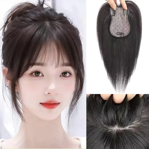 RUNRAYAY 27,9 cm Haar-Topper für Damen, Echthaar, 360°-3D-Abdeckung, 7 x 11 cm, mit dünner werdendem Scheitel, dünnem Clip (gerader Pony) von runrayay