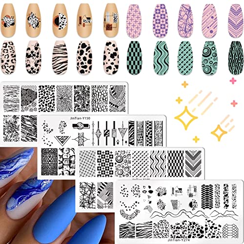 RUNRAYAY 4Pcs Geometric Series Nail Stamping Plates for Nails Image, Nail Templates Nail Stencils for Nails Art Stamping Kit Nail Stamp Plates Set Printing Tools for Women and Girls Diy von runrayay