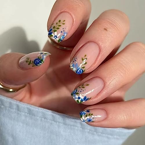 RUNRAYAY Blumenkurzklammern, blaue Quadratklammern 24 falsche Band Nägel Designer Frauen von runrayay