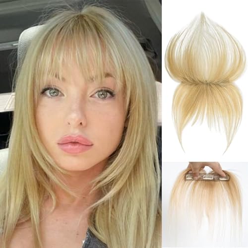 RUNRAYAY -Clip in Pony, menschliches Haar Wispy Pony Clip in Haarverlängerungen, blonde Luftbalken Fransen mit französischen Pony -Haarbörsen für Frauen gebogene Pony, 613 Stil 1 von runrayay