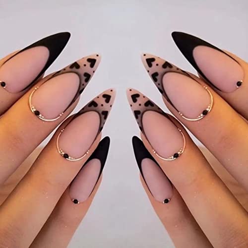 RUNRAYAY French Tips Press on Nails Medium, Mandel Kunstnägel mit Gold Line Design, Perfekte Passform & Natürliche Wiederverwendbare Stick on Nails für Frauen von runrayay