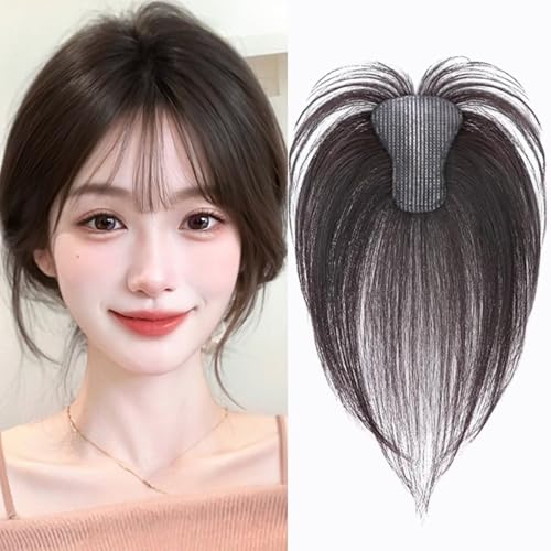 RUNRAYAY Haar-Topper für Frauen, Echthaar, Klettverschluss, 360°-3D-Cover-Topper für Frauen, 6 x 8 cm, mit dünner werdendem Kronen- und Clip-in-Pony (glatter Pony) von runrayay