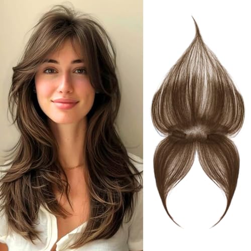 RUNRAYAY -Haaropper für Frauen, hellbraune Knallerhaarclip 360 ° 3D -Abdeckung mit Pony, echter menschlicher Knaller -Clip in Fransenhaarverlängerungen mit Clips Wipsy Bang von runrayay