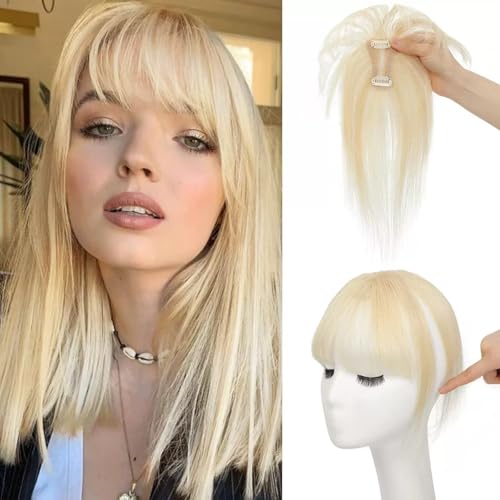 RUNRAYAY -Haaropper für Frauen echtes menschliches Haar, 10 -Zoll -3D -Clip in Knalls menschliche Haare mit dünnem Haar 165% Dichte Hair Toper mittlerer Teil, Golden 613 von runrayay