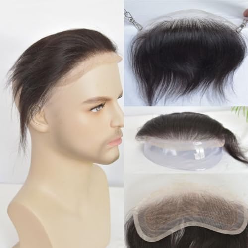 RUNRAYAY Männer Stirn Haaransatz Toupe HD Unsichtbarer Spitzen Haaransatz Spitze vorne Haut PU Back Man Haarstücke Frontal Hair Toper, 7.09x1.57inch - 2# von runrayay