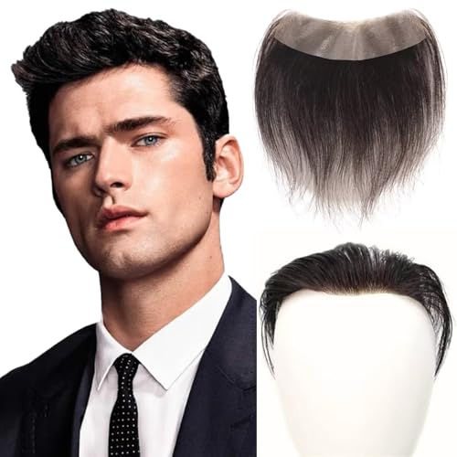RUNRAYAY Männer Stirn Haaransatz Toupee, M-Schleifen menschliches Haar Haut Pu Man Haarstücke Frontaler Haartopper für zurückgegangene natürliche Haaranlage, schwarz 1.18x6.3inch von runrayay