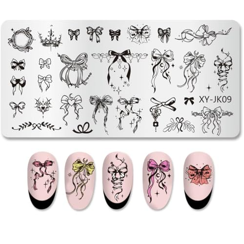 RUNRAYAY Niedliche Schleifen-Nagelplatten zum Stempeln, Schleifen-Stempel-Vorlagen, Nagelkunst-Platten für DIY-Druck, Maniküre-Salon-Design von runrayay